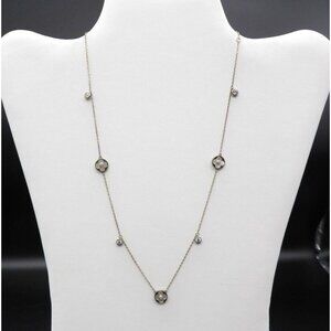 925 Sterling Silver Chain Necklace w/ Mother of Pearl Flowers & Rhinestones 19"